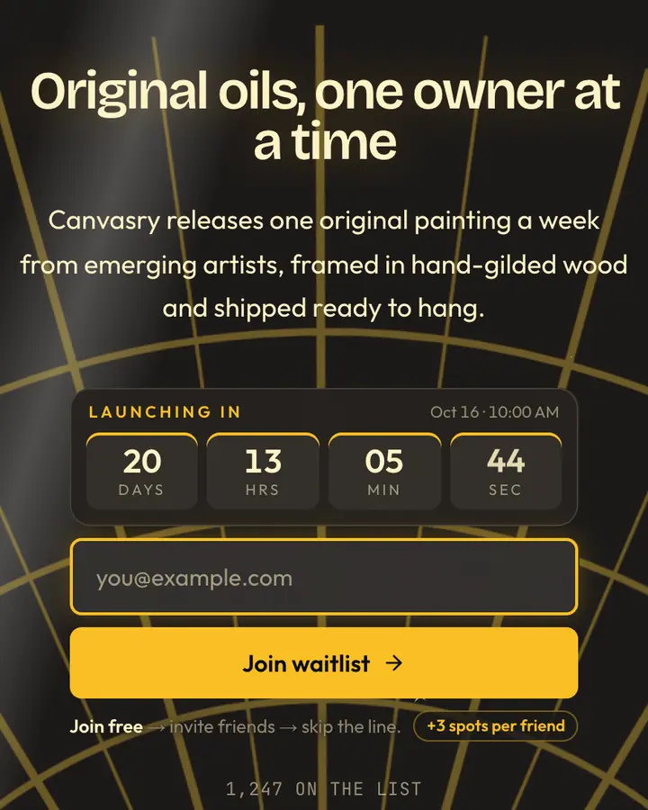 Gilded Frame — Luxury waitlist page template, charcoal background