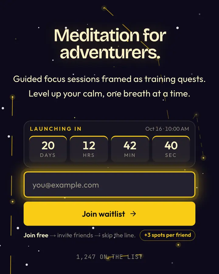 Astral Monk — Fantasy waitlist page template, deep indigo background