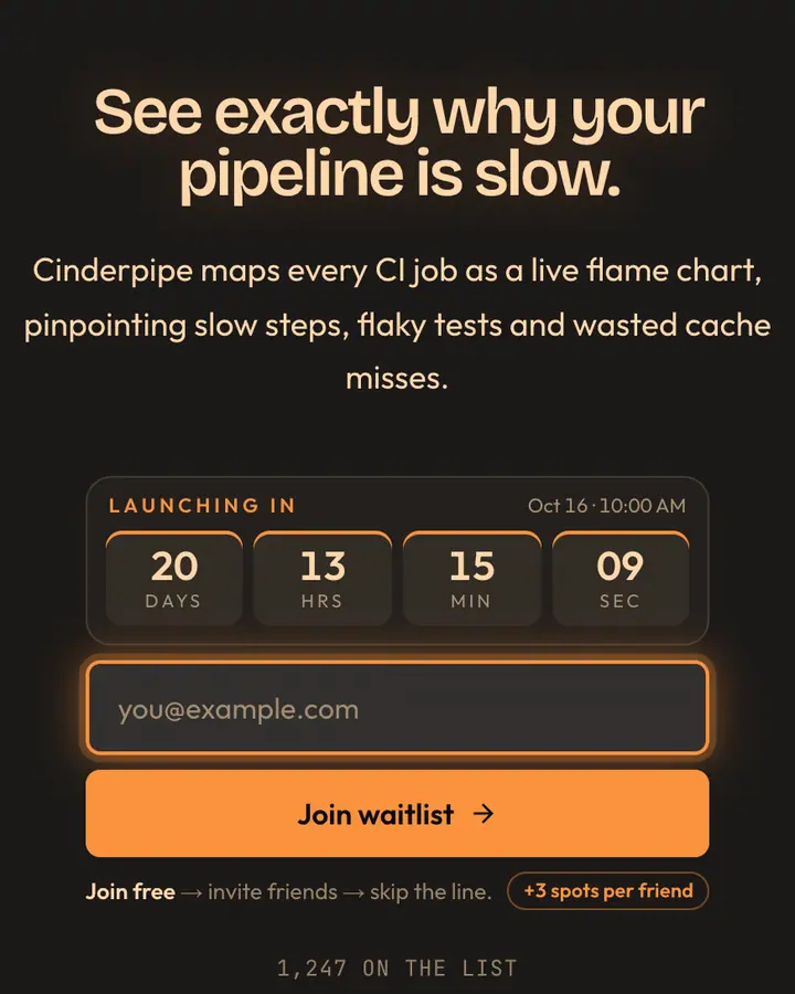 Pipeline Orange — Tech & SaaS waitlist page template, charcoal background