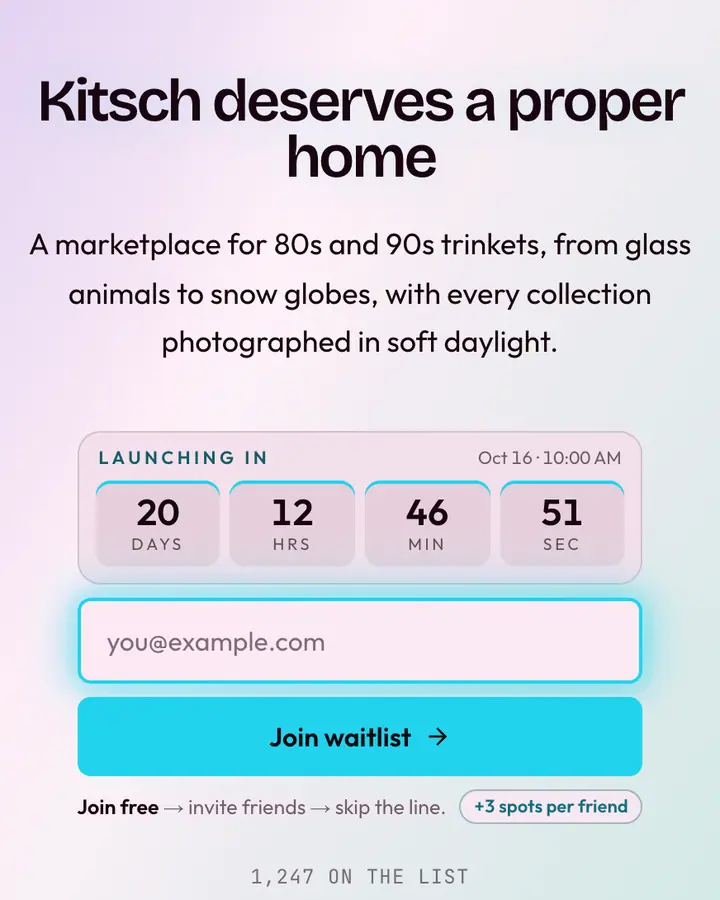 Glass Dolphin — Vaporwave waitlist page template, pale pink background