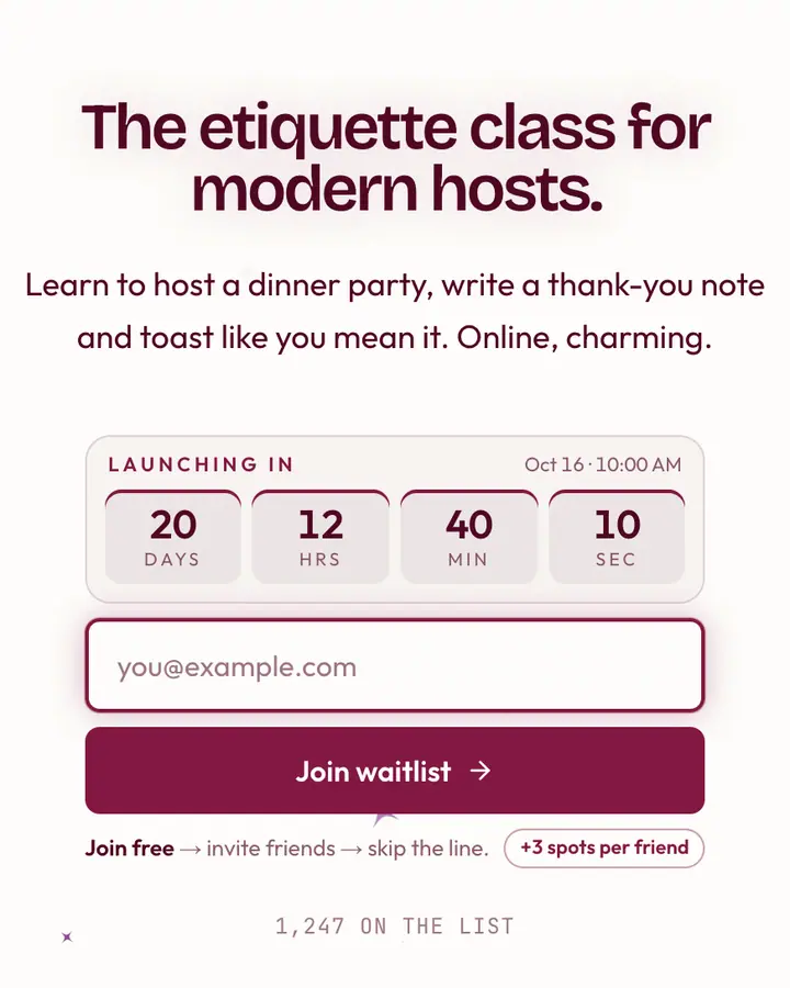 Gloved Hand — Coquette waitlist page template, amber-tinted white background