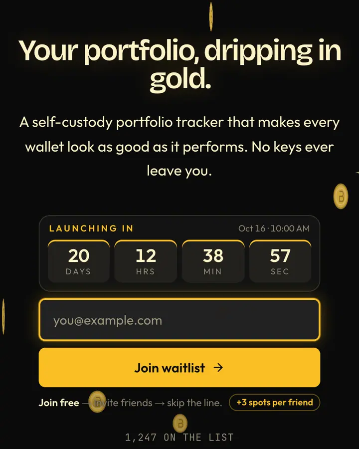 Gold Chain — Crypto & Web3 waitlist page template, near-black background