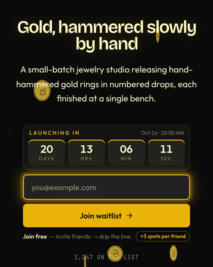 Gold Leaf — Luxury waitlist page template, near-black background