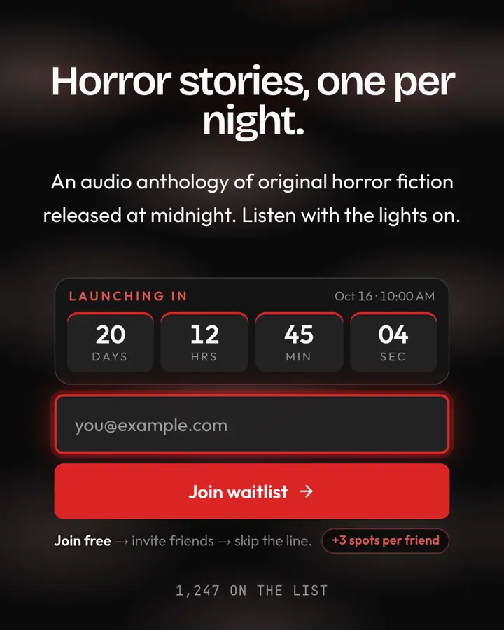 Goya Black — Editorial & Abstract waitlist page template, near-black background