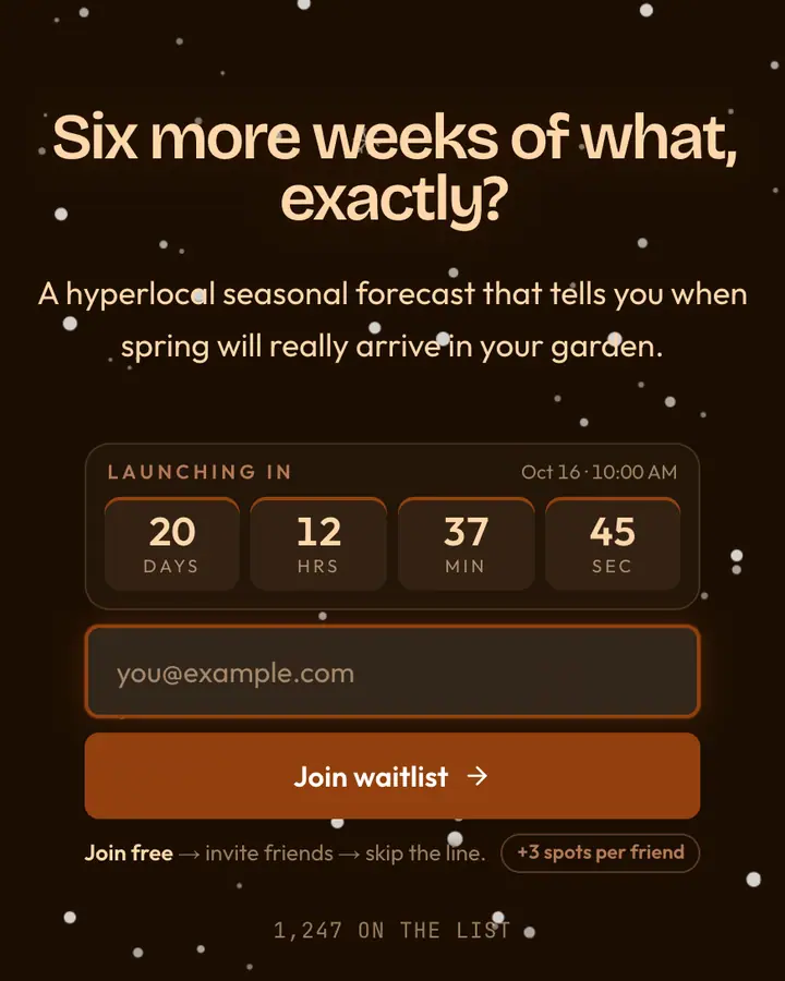 Groundhog — Holiday & Seasonal waitlist page template, near-black vermilion background