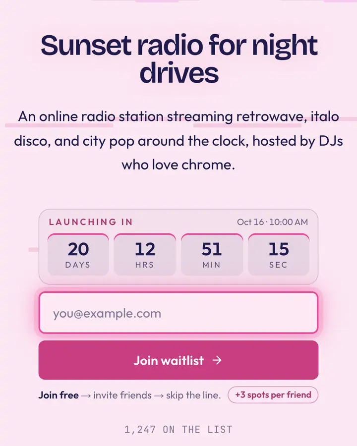 Heist Palm — Retro & Pixel Art waitlist page template, pale pink background