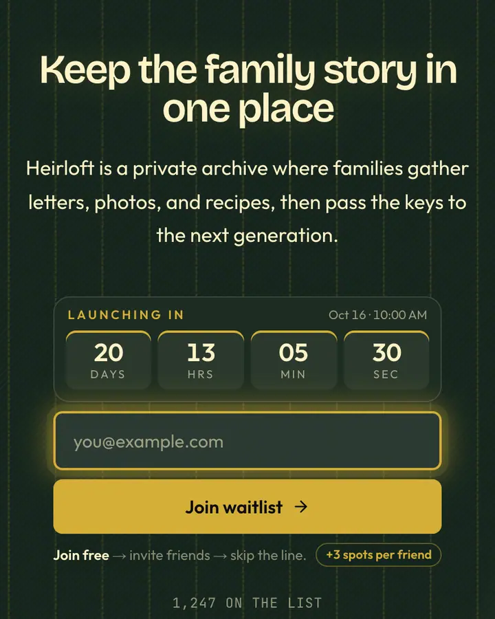 Racing Stripe Green — Luxury waitlist page template, deep emerald background
