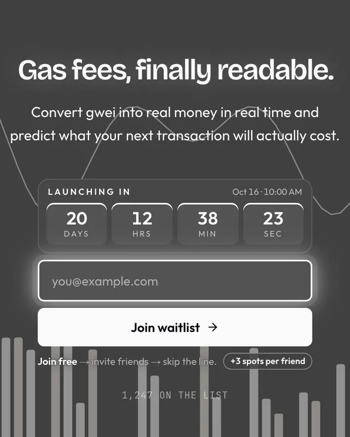 Gwei Grey — Crypto & Web3 waitlist page template, dark gray background