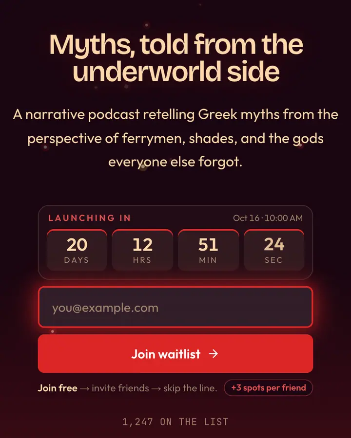 Hades Red — Retro & Pixel Art waitlist page template, near-black pink background