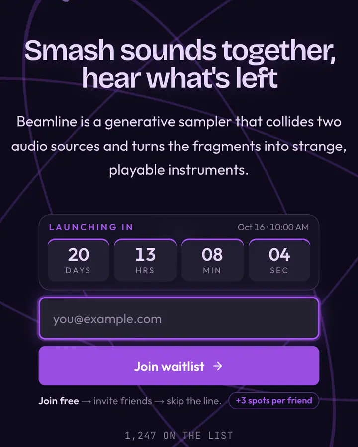 Hadron Lab — Cyberpunk & Sci-Fi waitlist page template, deep indigo background