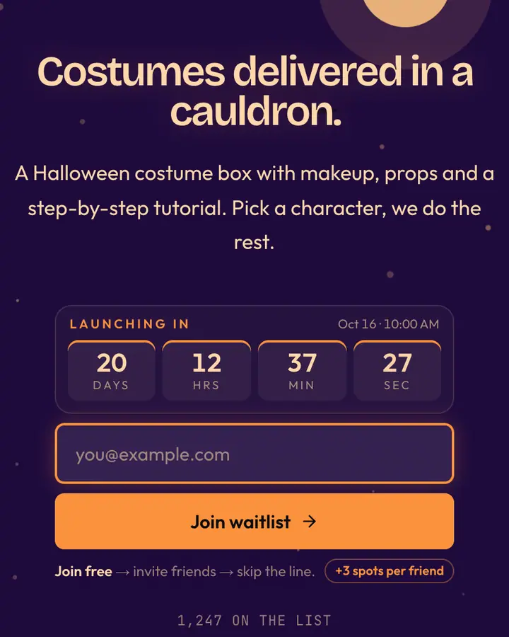 Halloween Purple — Holiday & Seasonal waitlist page template, deep violet background