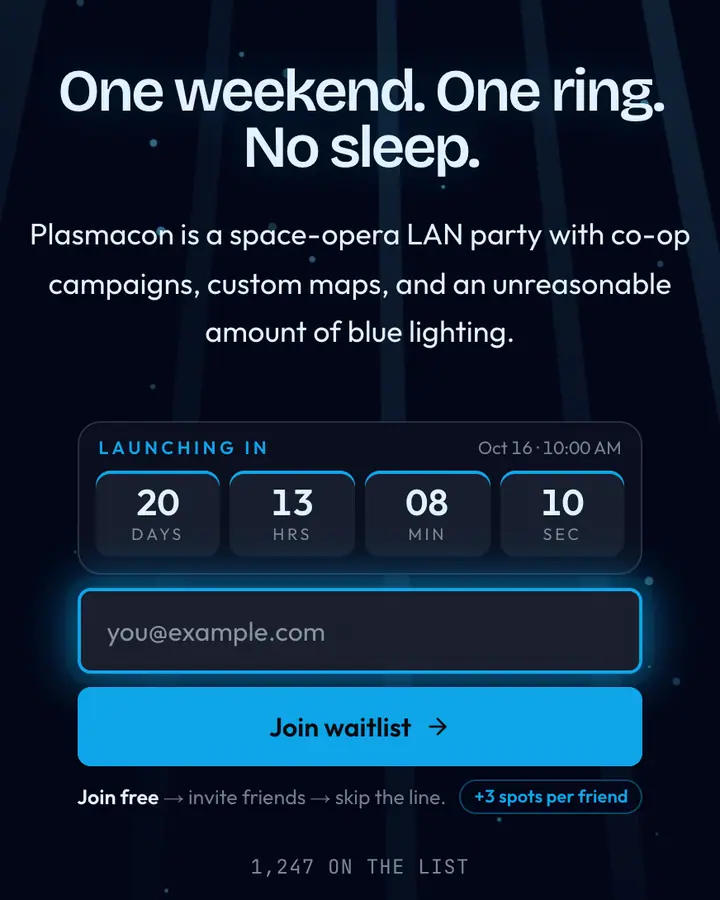 Ring Array — Cyberpunk & Sci-Fi waitlist page template, near-black blue background