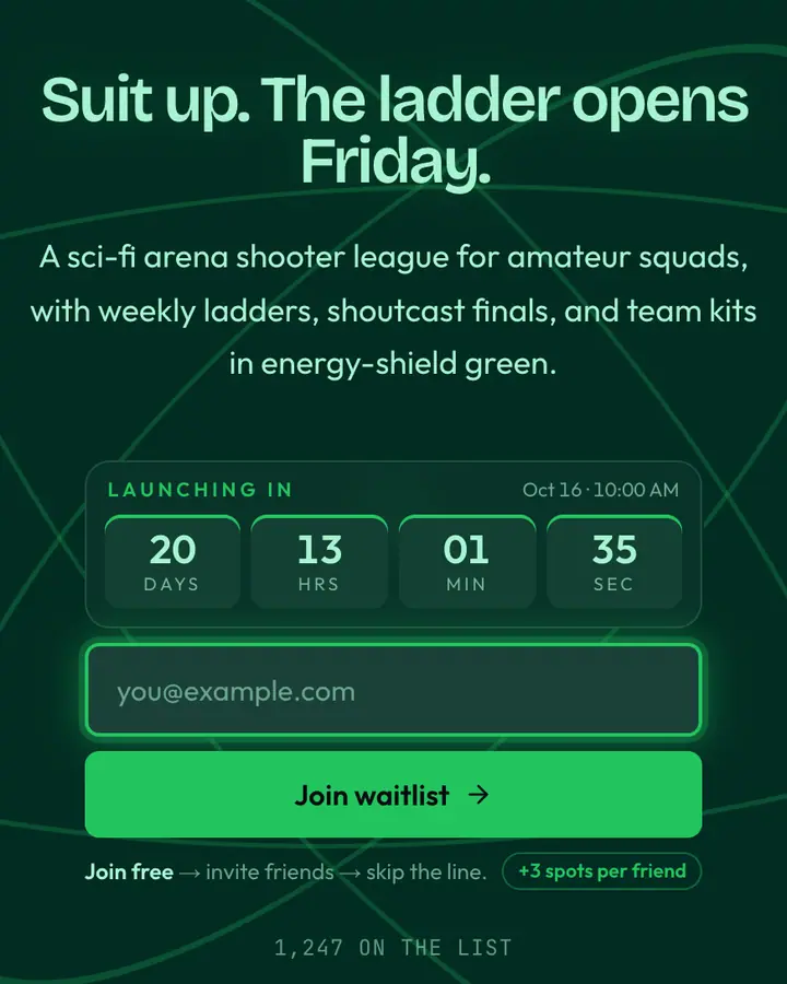 Space Marine — Retro & Pixel Art waitlist page template, deep teal background