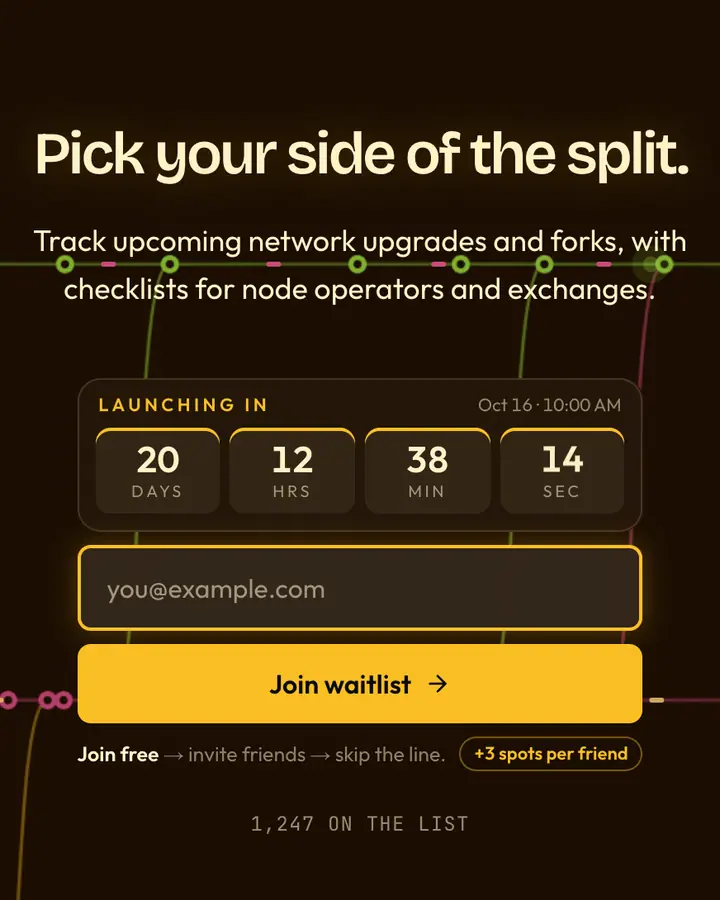 Hardfork Amber — Crypto & Web3 waitlist page template, near-black vermilion background