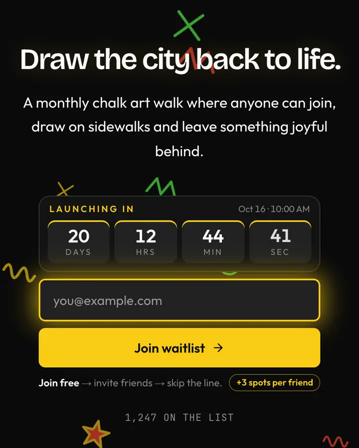 Subway Chalk — Editorial & Abstract waitlist page template, near-black background