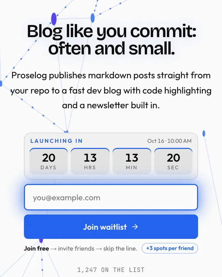 Dev Blog Blue — Tech & SaaS waitlist page template, white background