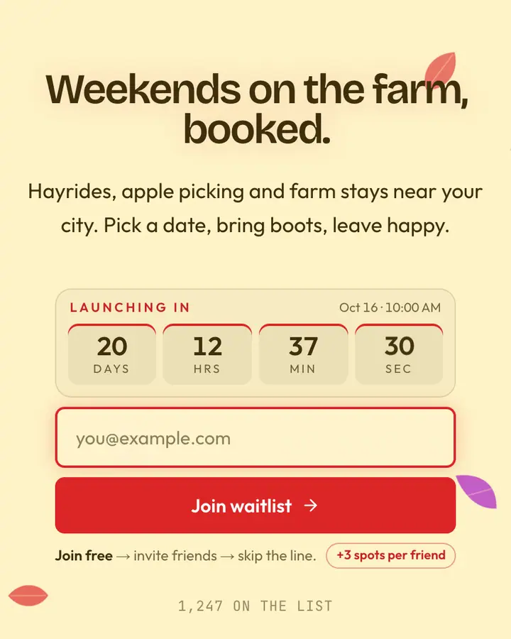 Hayride — Holiday & Seasonal waitlist page template, cream background