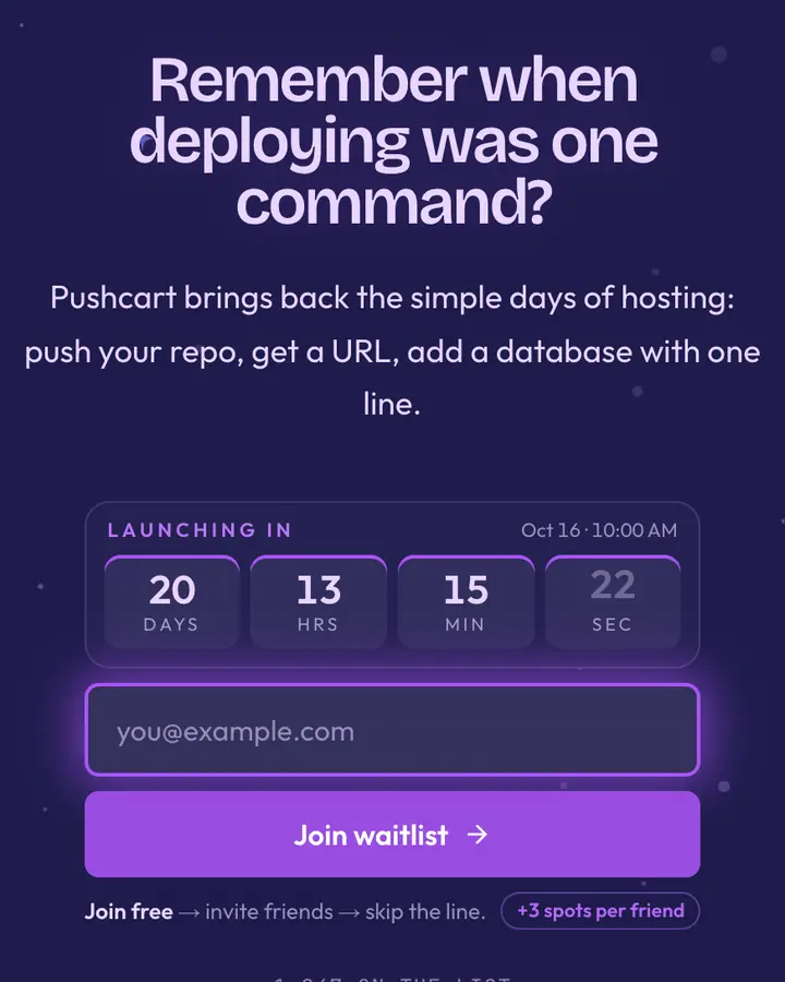 Dyno Purple — Tech & SaaS waitlist page template, dark indigo background