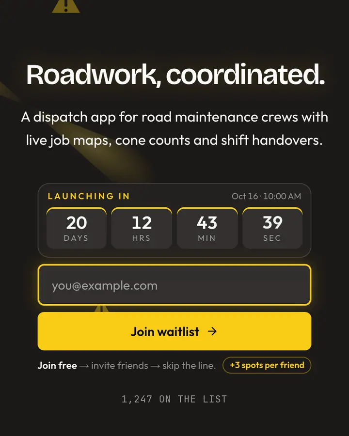 Hi-Vis — Industrial & Brutalist waitlist page template, charcoal background