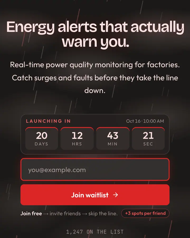 High Voltage — Industrial & Brutalist waitlist page template, charcoal background