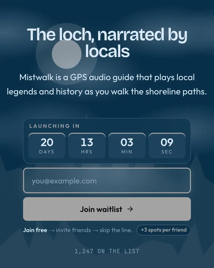 Highland Loch — Nature & Organic waitlist page template, deep sky blue background