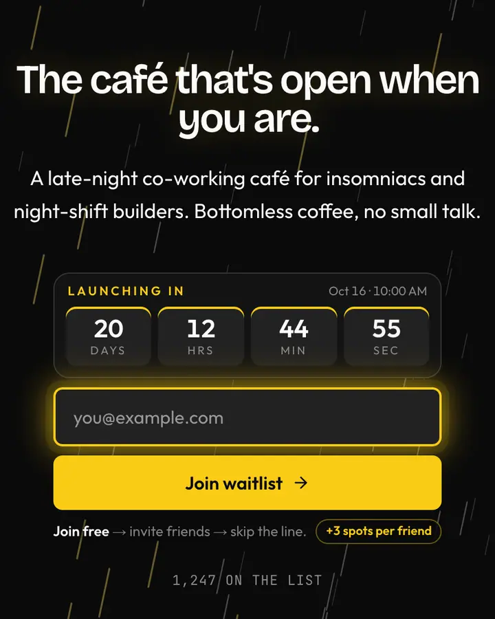 Hopper Diner — Editorial & Abstract waitlist page template, near-black background