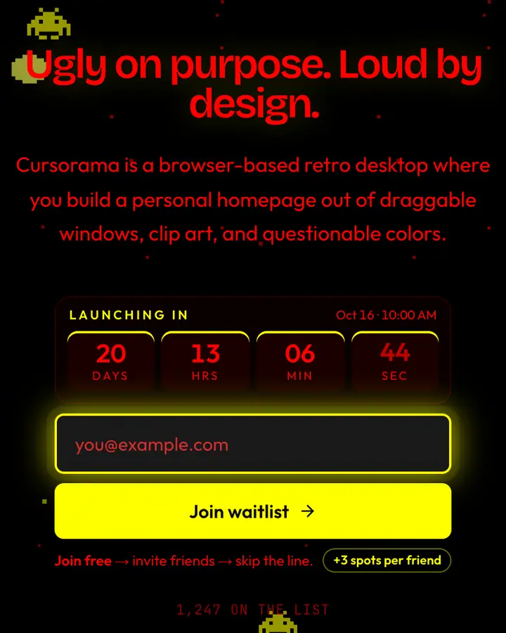 Hotdog Stand — Terminal & Developer waitlist page template, near-black background