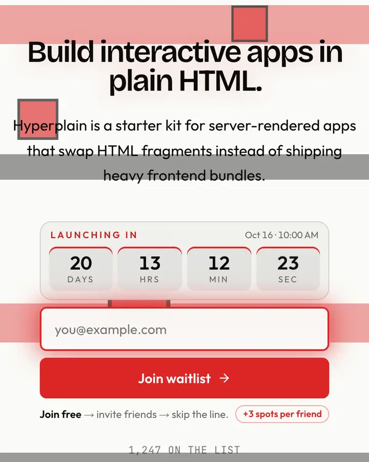 Hypermedia Red — Tech & SaaS waitlist page template, white background