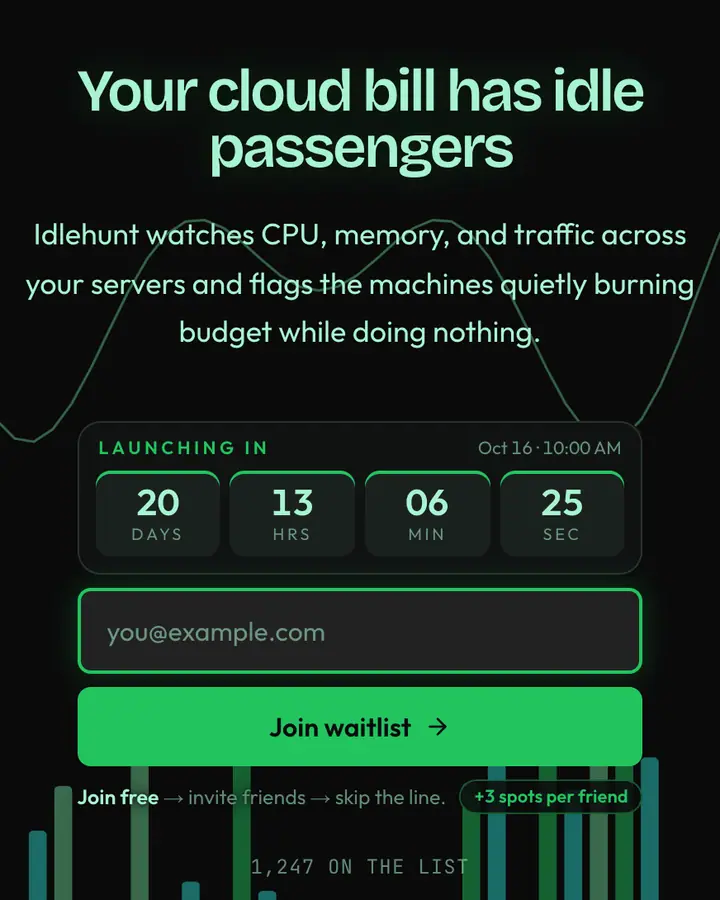 htop CPU — Terminal & Developer waitlist page template, near-black background