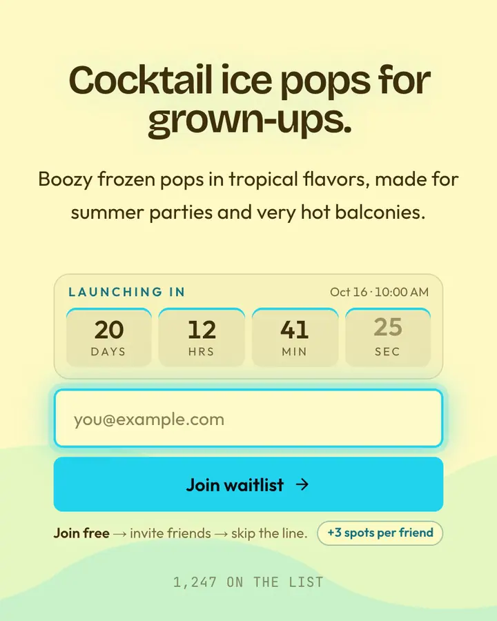 Ice Pop — Playful & Pastel waitlist page template, cream background