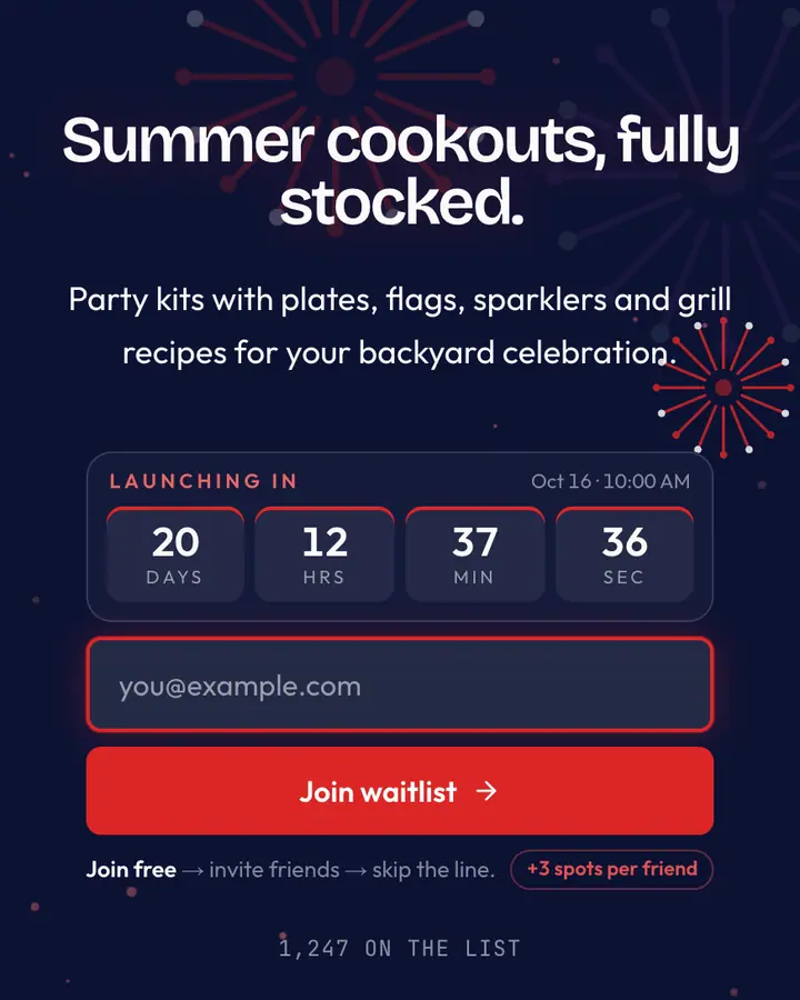 Independence — Holiday & Seasonal waitlist page template, deep blue background