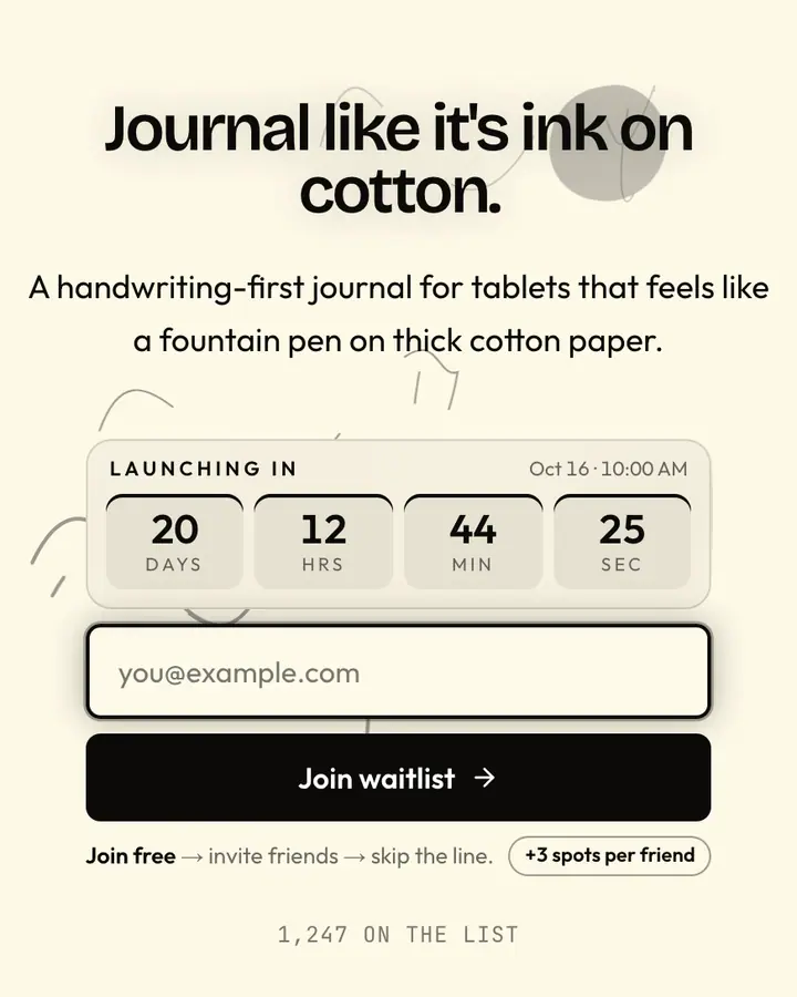 Ink Paper — Black & White waitlist page template, amber-tinted white background