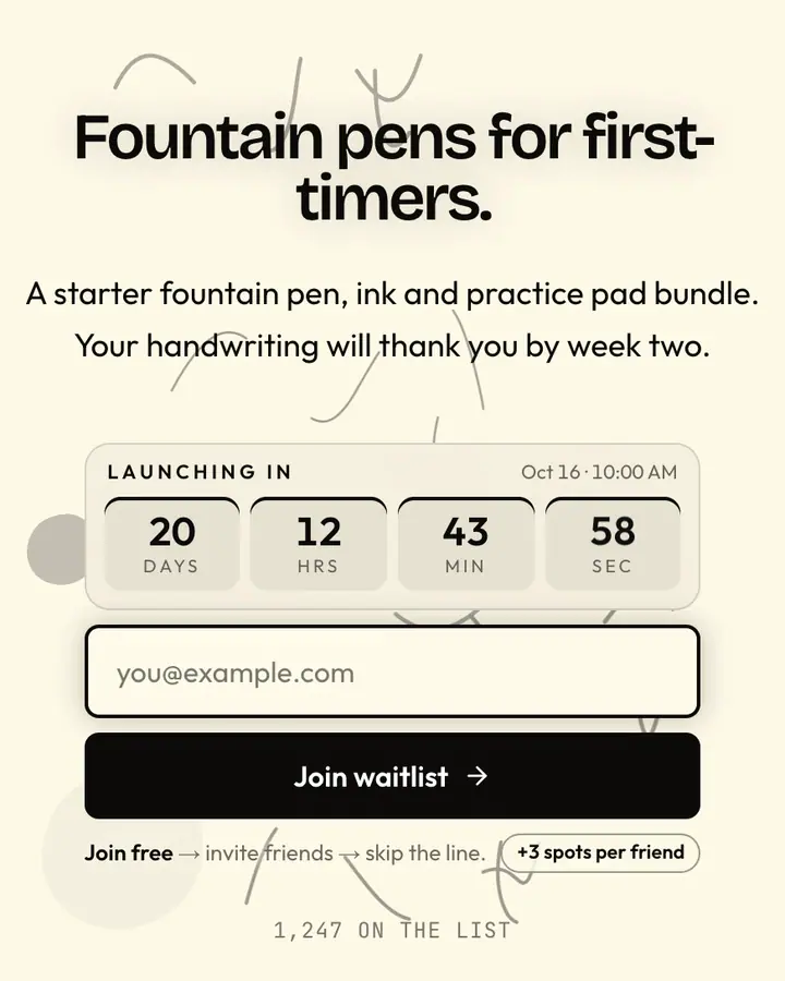 Inkwell — Black & White waitlist page template, amber-tinted white background