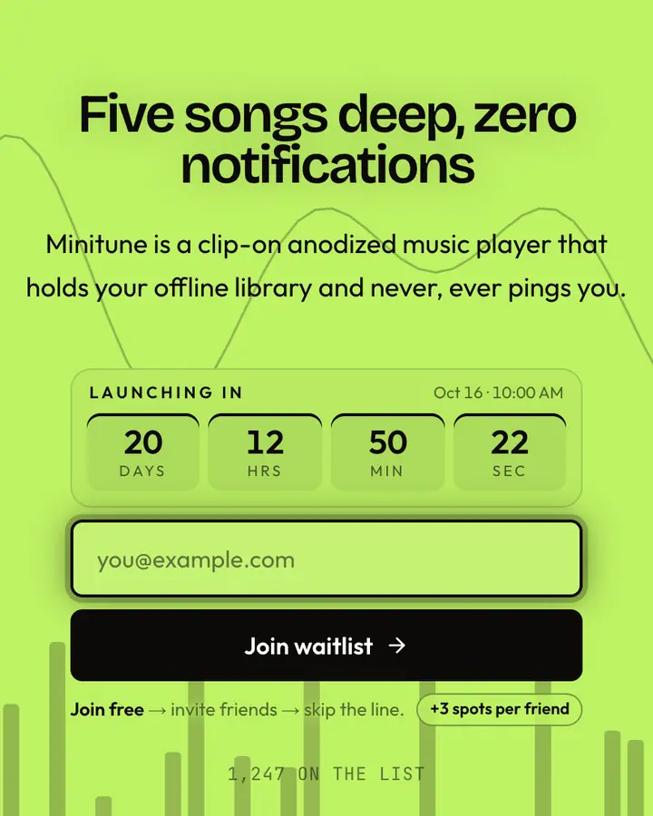 Pocket Player — Y2K waitlist page template, green background
