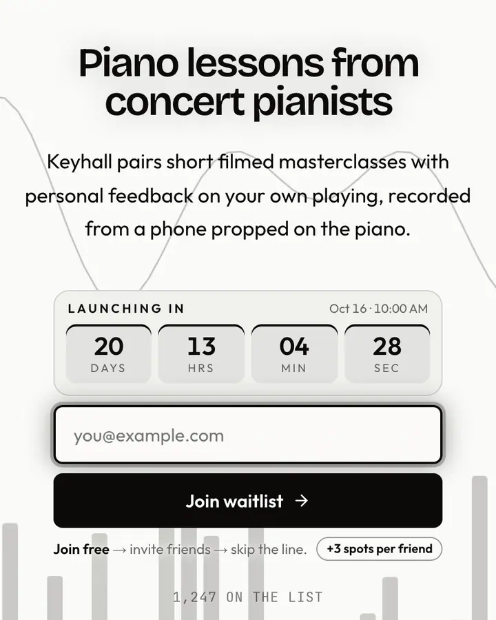 Ivory Keys — Luxury waitlist page template, white background
