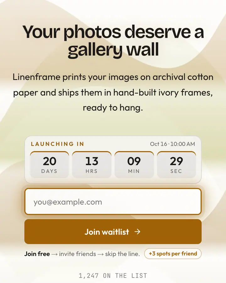 Ivory Pane — Glassmorphism waitlist page template, amber-tinted white background