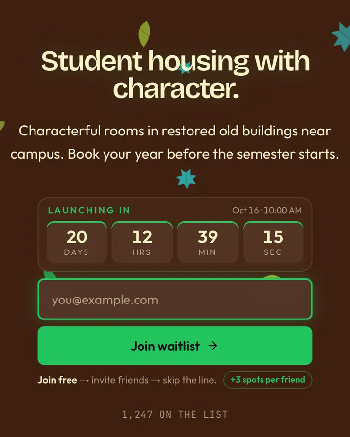 Ivy Brick — Dark Academia waitlist page template, brown background