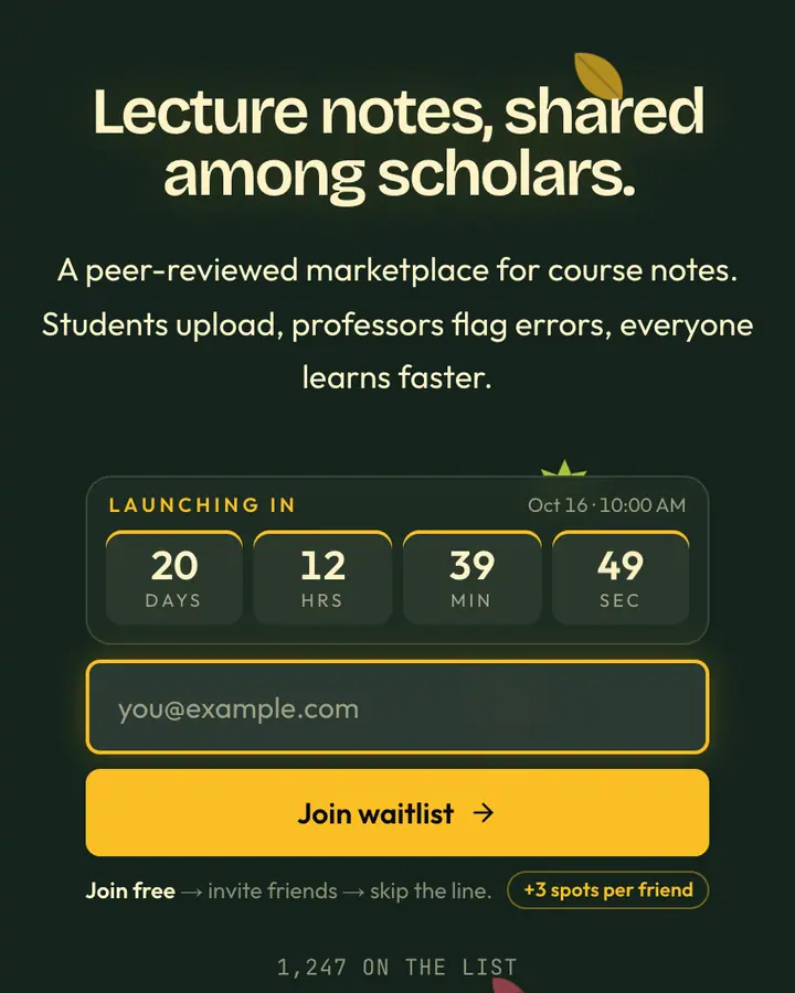Ivy Green — Dark Academia waitlist page template, deep emerald background