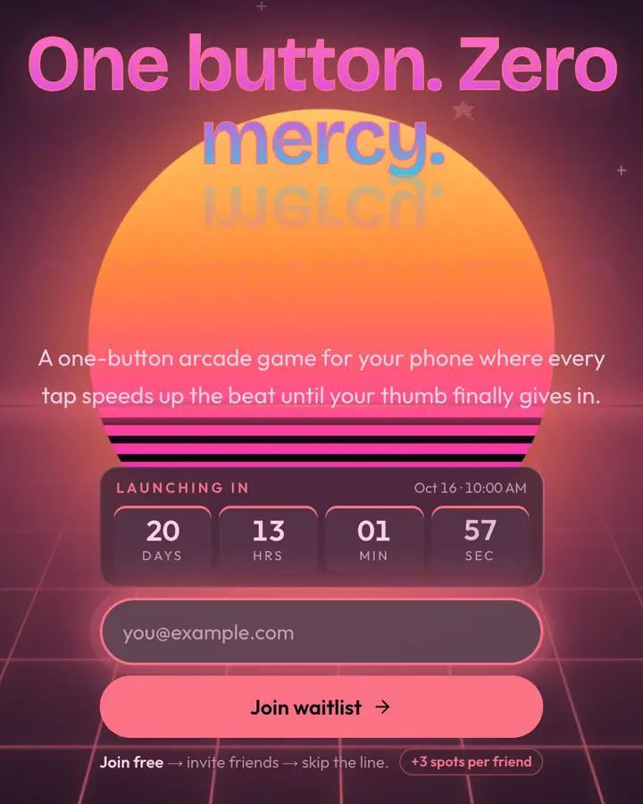 Joystick Neon — Retro & Pixel Art waitlist page template, near-black blue background