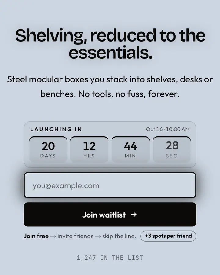 Judd Box — Editorial & Abstract waitlist page template, pale sky blue background