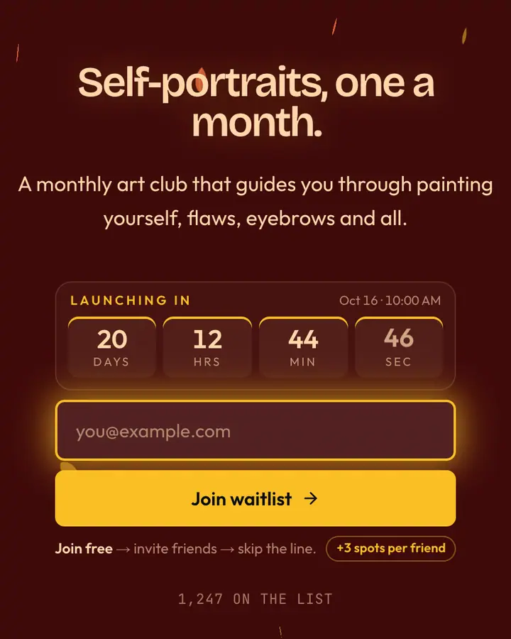 Folk Portrait Red — Editorial & Abstract waitlist page template, deep red background