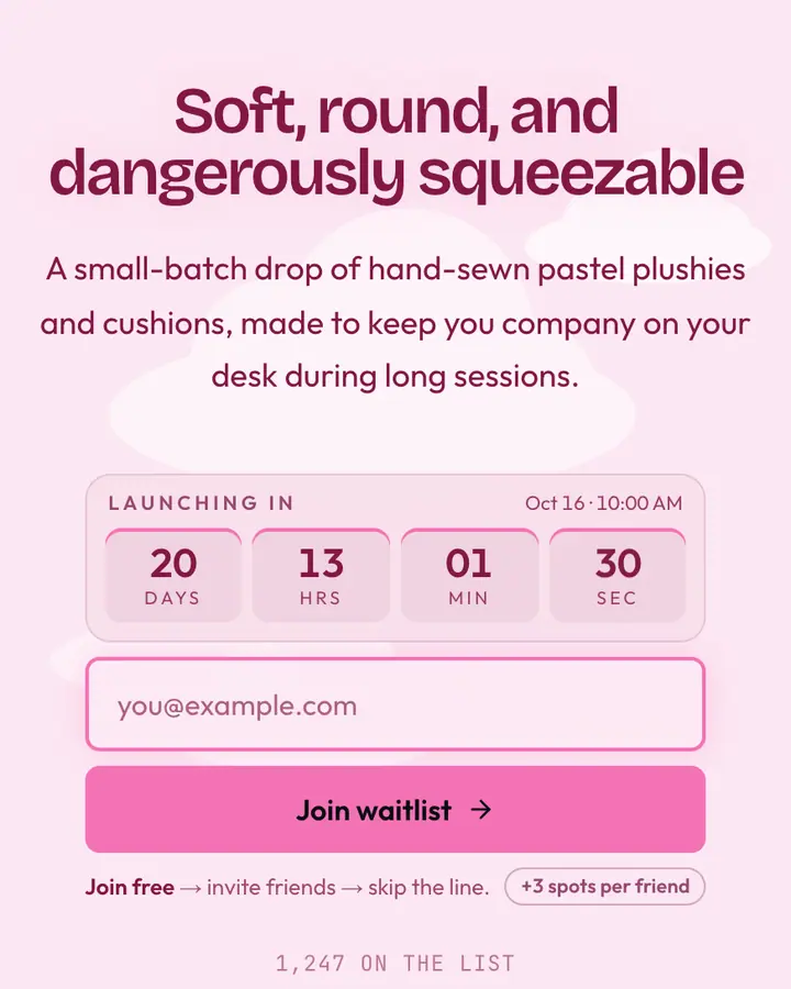 Puffball Pink — Retro & Pixel Art waitlist page template, pale pink background