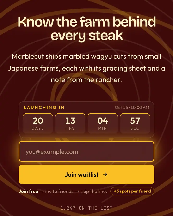 Kobe Marble — Luxury waitlist page template, deep red background
