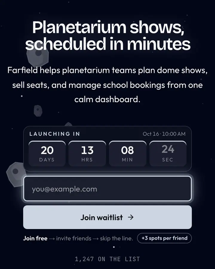 Kuiper Belt — Cyberpunk & Sci-Fi waitlist page template, near-black blue background