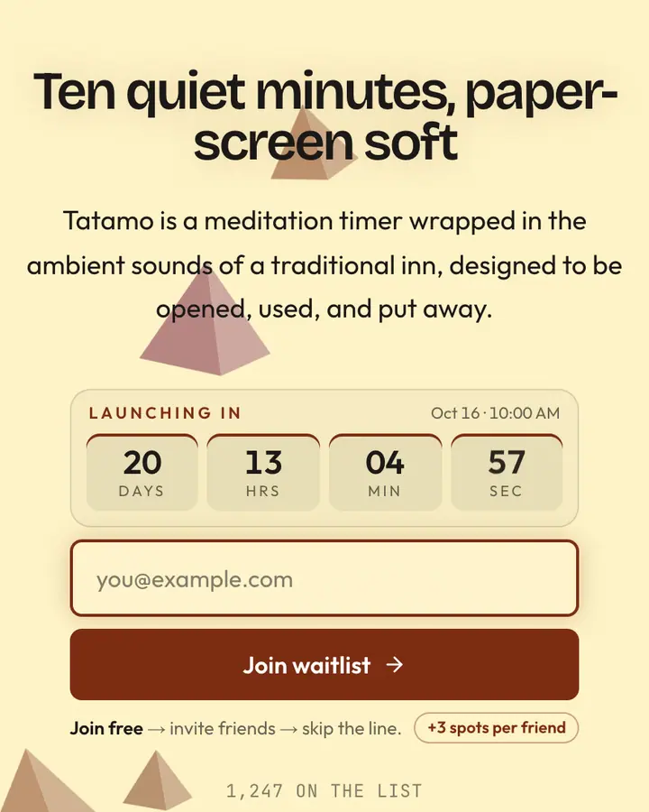 Kyoto Ryokan — Luxury waitlist page template, cream background