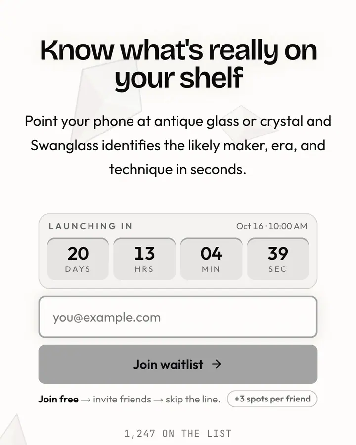 Frosted Crystal — Luxury waitlist page template, amber-tinted white background