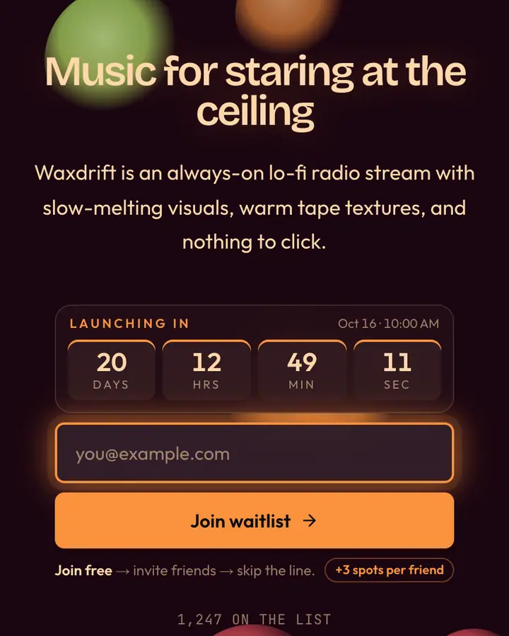 Lava Lamp — Y2K waitlist page template, near-black pink background