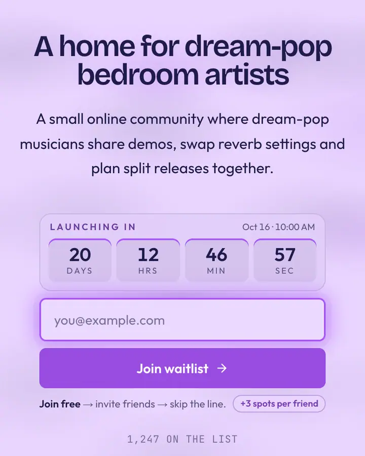 Lavender Haze — Vaporwave waitlist page template, pale violet background