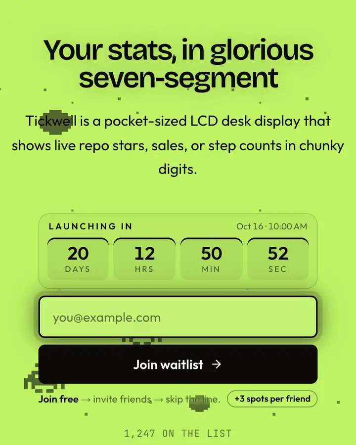 LCD Screen — Y2K waitlist page template, green background