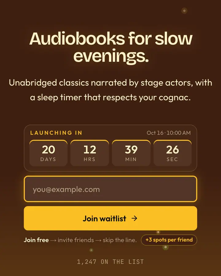 Leather Armchair — Dark Academia waitlist page template, brown background